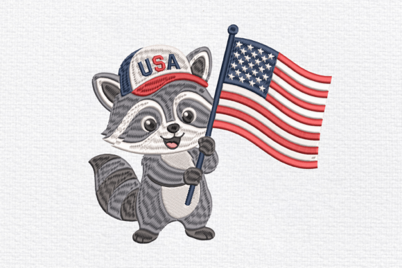 4th of July Raccoon Embroidery Design