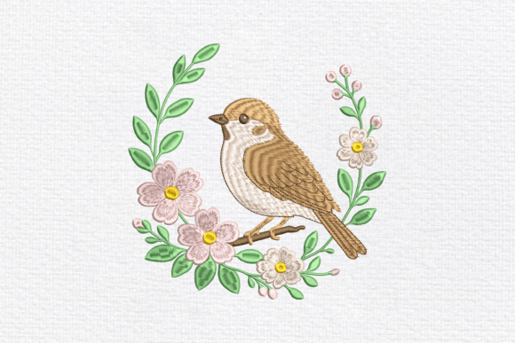 Bird and Wildflower Embroidery Design