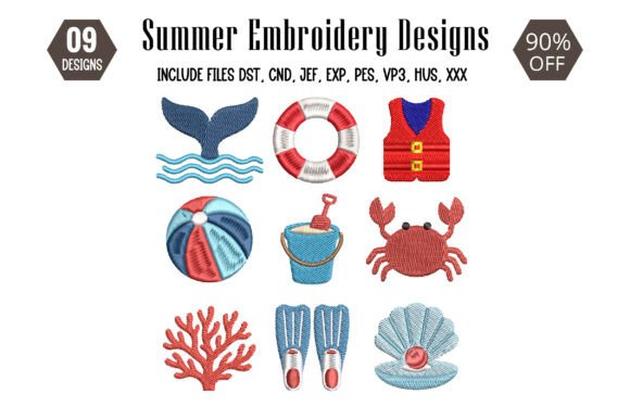 Coastal Summer Embroidery Design