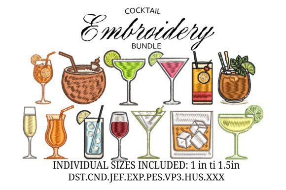 Cocktail Icons Embroidery Design Bundle