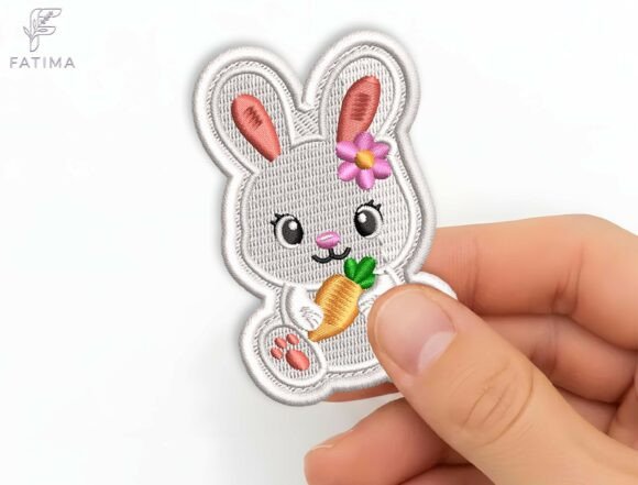Cute Bunny Patch Embroidery Design