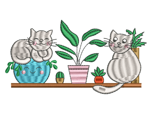 Cute Cats and Plants Embroidery