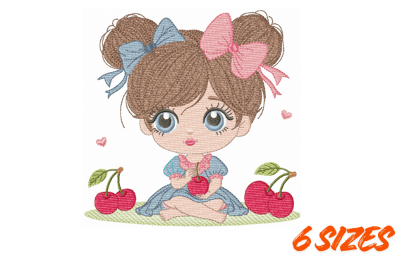 Cute Cherry Girl Embroidery Design