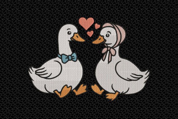 Cute Duck Couple Embroidery