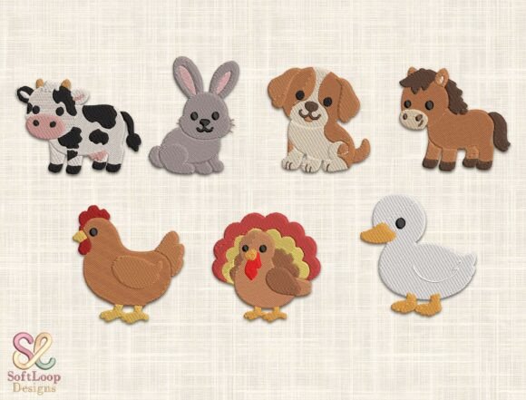 Cute Farm Animals Embroidery Bundle