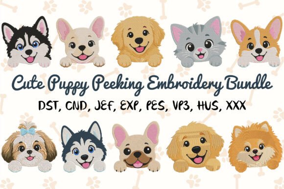 Cute Puppy Peeking Embroidery