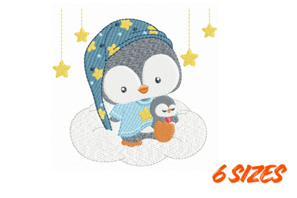 Cute Sleepy Penguin Embroidery Design