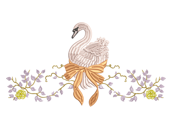 Floral Bow Swan Embroidery