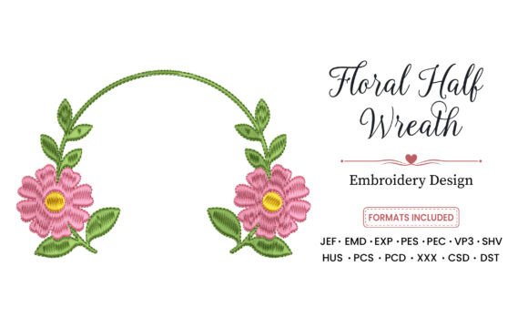 Floral Half Wreath Embroidery Design