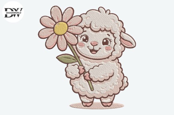 Lamb Daisy Flower Embroidery Design