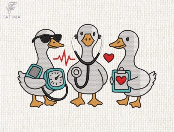 Medical Duck Trio Embroidery Design