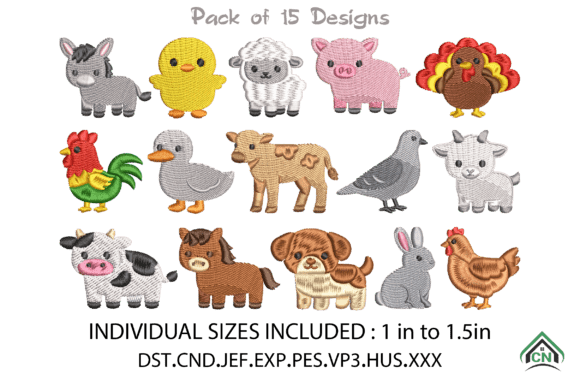 Mini Farm Animals Embroidery Bundle