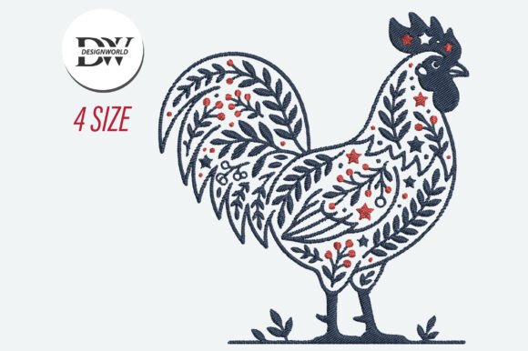 Patriotic Rooster Embroidery Design