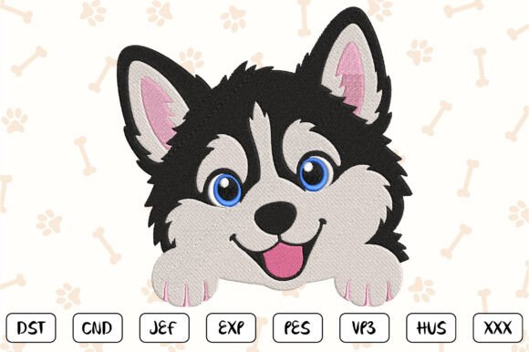 Siberian Husky Embroidery Design
