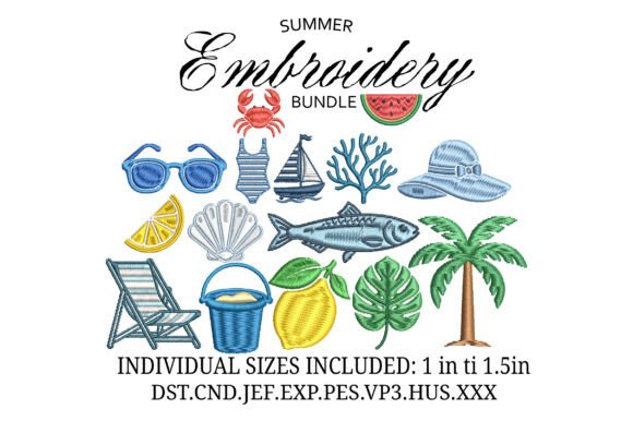 Summer Beach Icons Embroidery Design