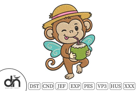 Summer Monkey Coconut Fairy Embroidery