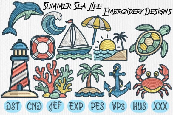 Summer Sea Life Embroidery Designs