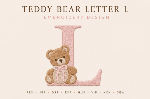 Teddy Bear Letter L Embroidery Design