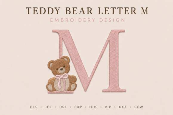 Teddy Bear Letter M Embroidery Design