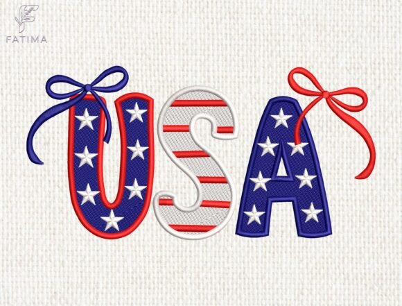 USA Patriotic Bow Embroidery Design